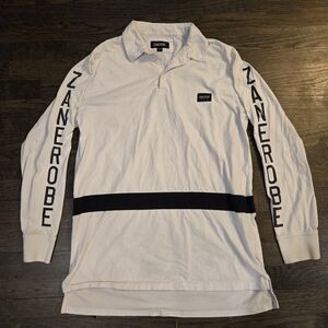 Zanerobe White and Black Long Sleeve Polo